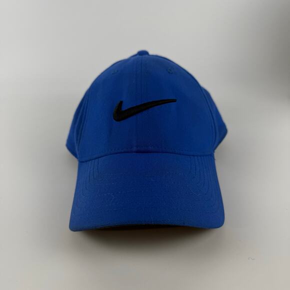 Nike Dri-Fit Baseball Hat Men's M / L Club Cap Blue Adjustable Black Swoosh - Picture 1 of 8